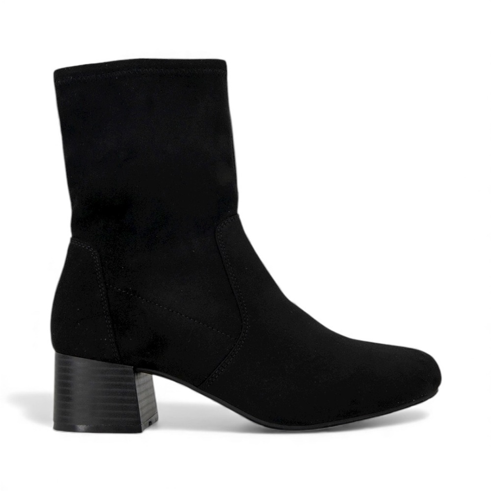 Reaction Women's Road Stretch Block Heel Booties, black suede, size 5.5 NEW